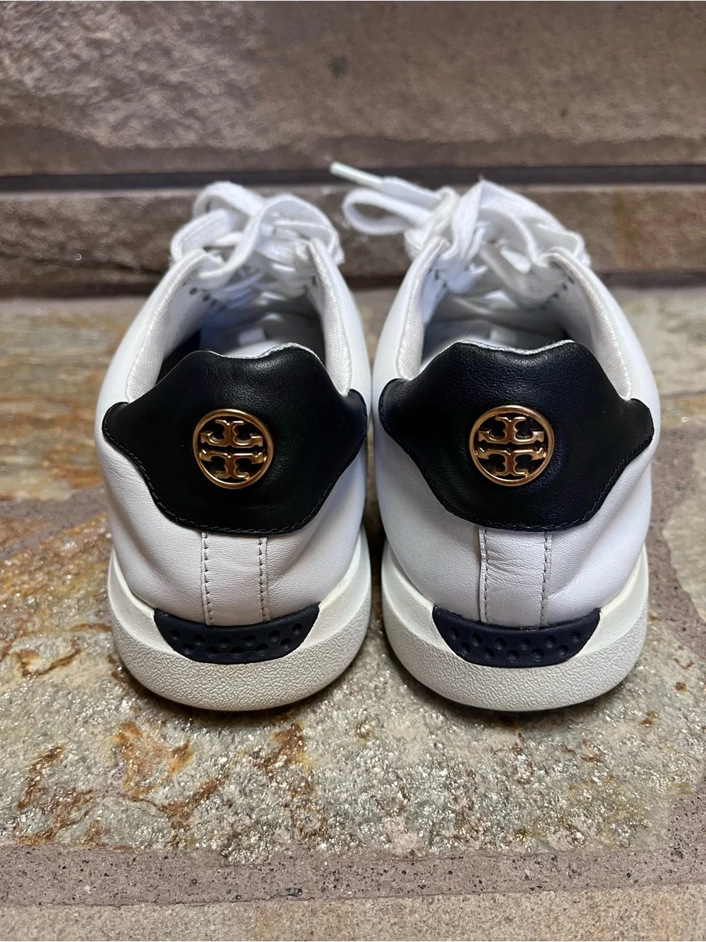 Tory Burch Howell Court leather sneakers Gold Logo Back White 8